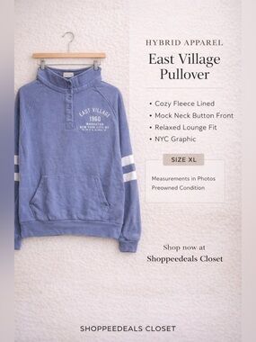 Hybrid Apparel East Village 1960 Pullover Sweatshirt XL Blue Cozy Lounge